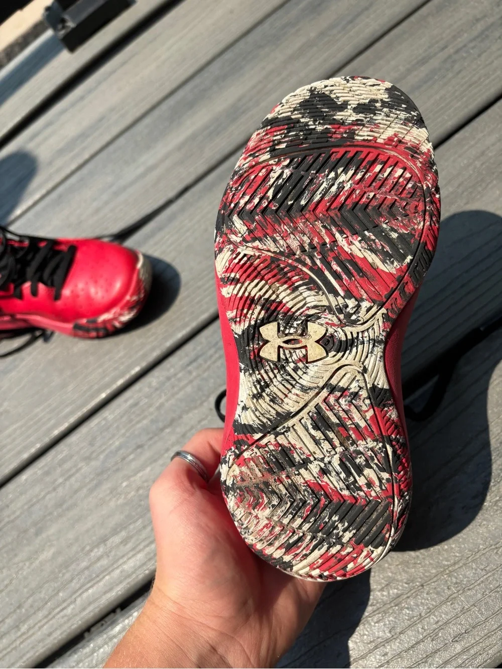 Under Armour Red and Black Kids' Basketball Shoes Size 1
